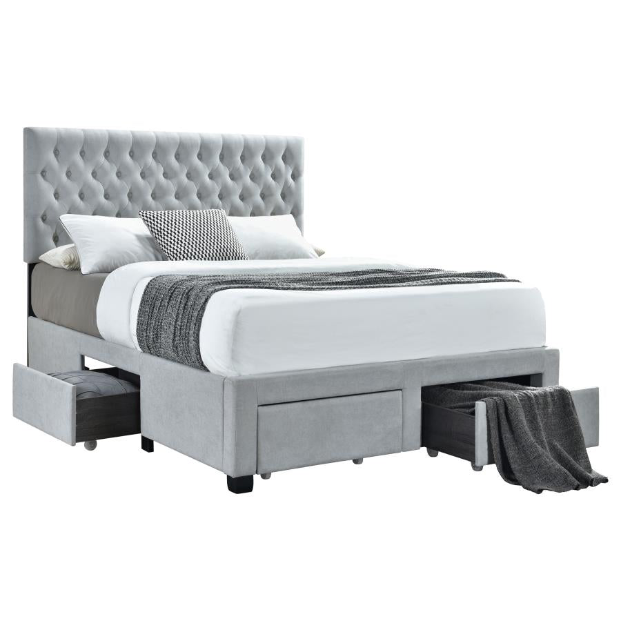 Soledad Upholstered Queen Storage Panel Bed - Light Grey