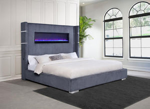 Tisdall 67-inch Upholstered King Fireplace Bed - Grey