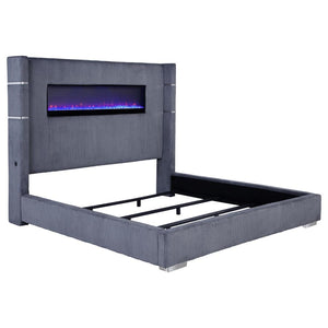 Tisdall 67-inch Upholstered King Fireplace Bed - Grey