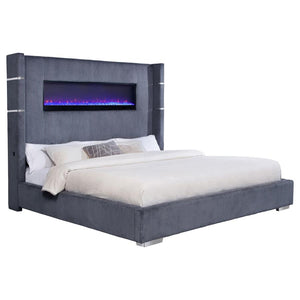 Tisdall 67-inch Upholstered King Fireplace Bed - Grey