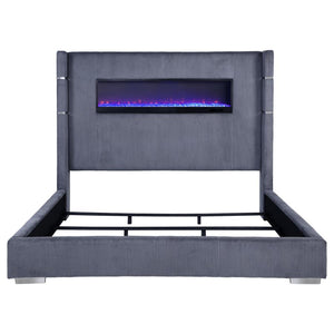 Tisdall 67-inch Upholstered King Fireplace Bed - Grey