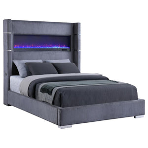 Tisdall 67-inch Upholstered Queen Fireplace Bed - Grey