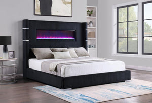 Tisdall 67-inch Upholstered King Fireplace Bed - Black