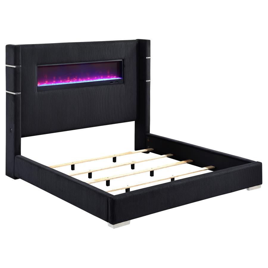 Tisdall 67-inch Upholstered Queen Fireplace Bed - Black