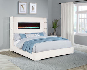 Tisdall 67-inch Upholstered King Fireplace Bed - Cream