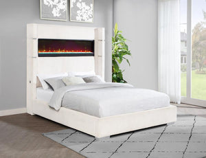 Tisdall 67-inch Upholstered Queen Fireplace Bed - Cream