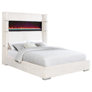 Tisdall 67-inch Upholstered Queen Fireplace Bed - Cream