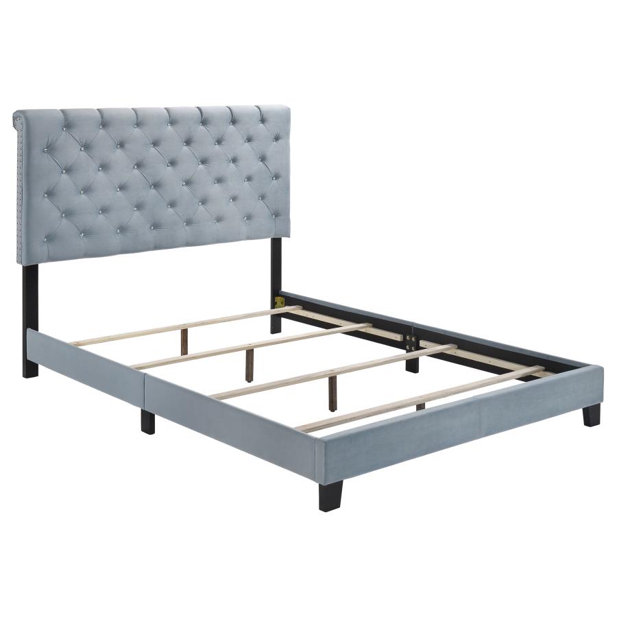 Warner Upholstered Queen Panel Bed - Slate Blue