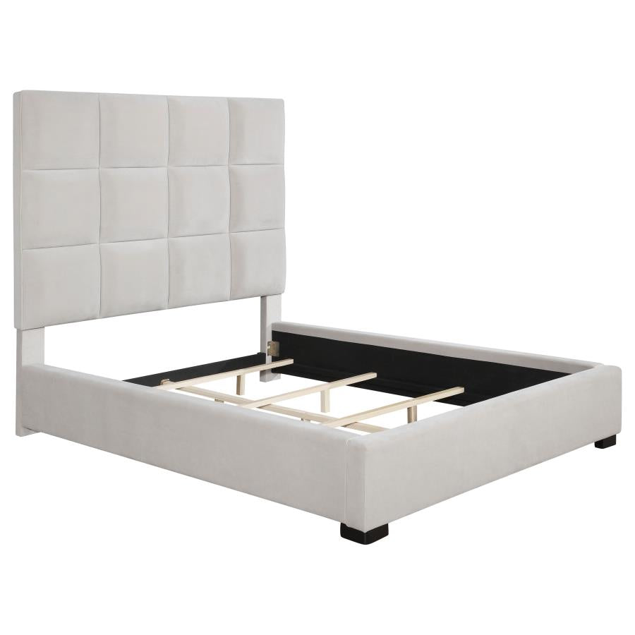 Panes Upholstered Queen Panel Bed - Beige