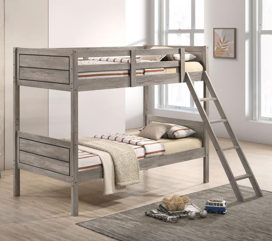 Ryder Wood Twin Over Twin Bunk Bed - Weathered Taupe