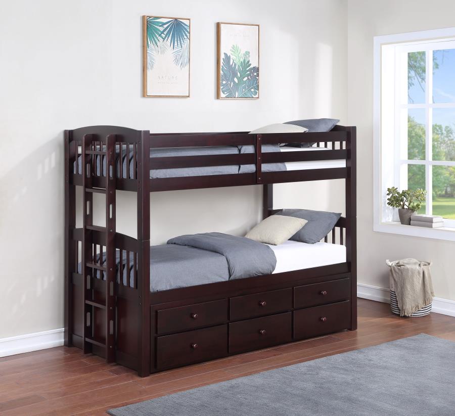 Kensington Twin Over Twin Bunk Bed with Trundle - Cappuccino