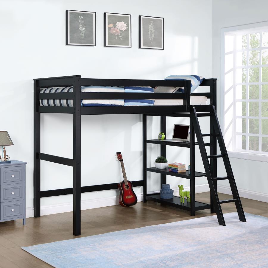 Anica 3-shelf Wood Twin Loft Bed - Black