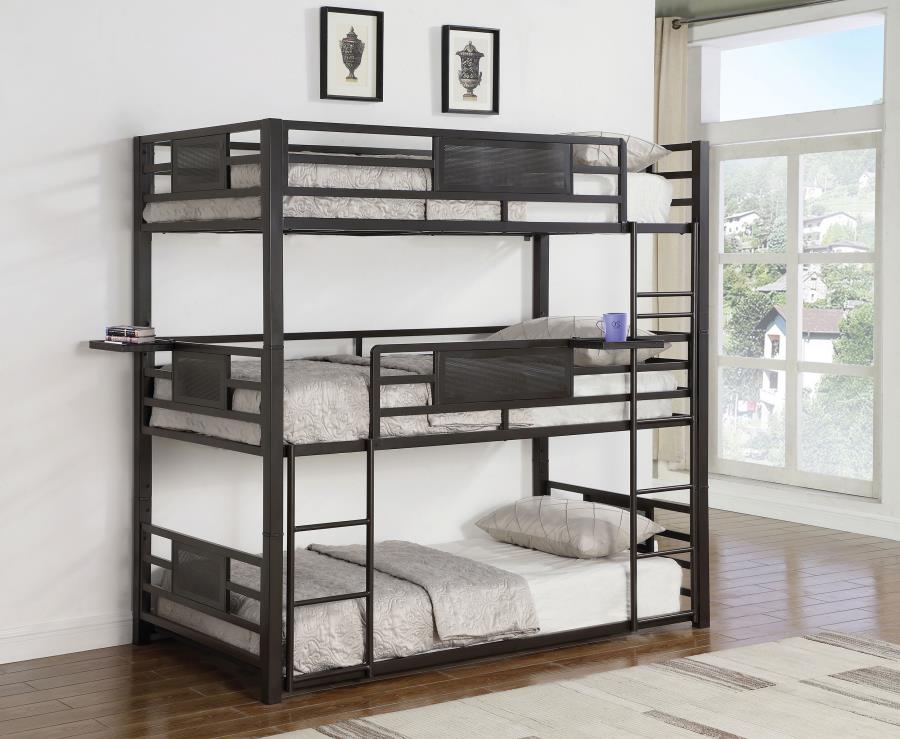 Rogen Metal Twin Triple Bunk Bed - Dark Bronze