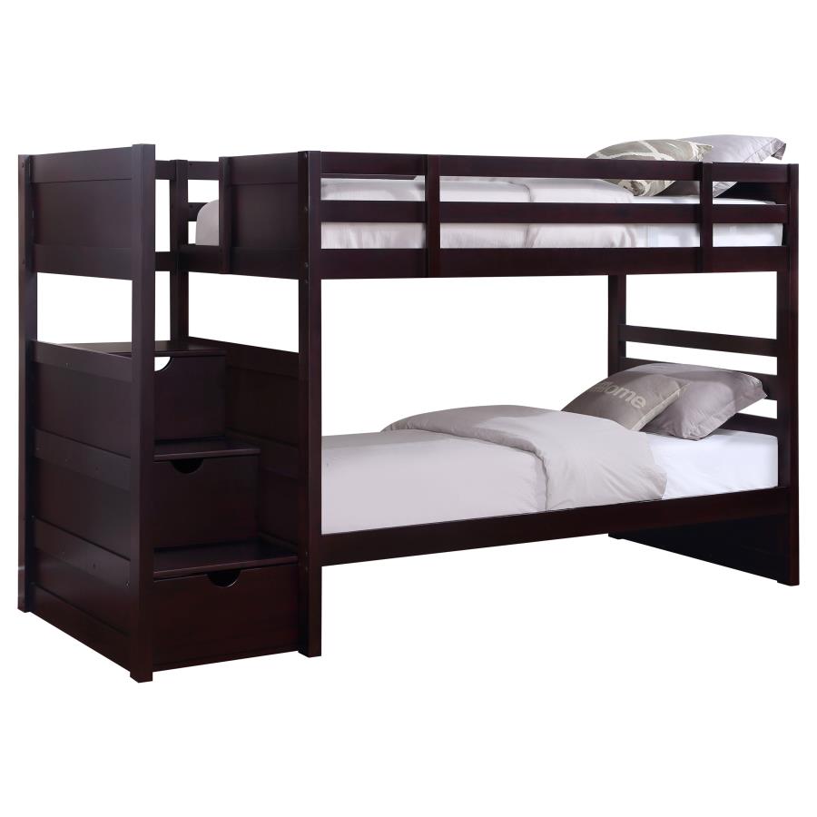 Elliott Wood Twin Over Twin Stairway Bunk Bed - Cappuccino