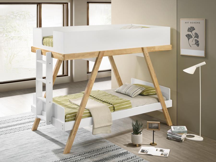 Frankie Wood Twin Over Twin Bunk Bed - White and Natural