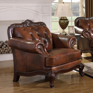 Victoria Full Leather Upholstered Rolled Arm Chair - Brown