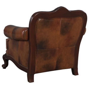 Victoria Full Leather Upholstered Rolled Arm Chair - Brown