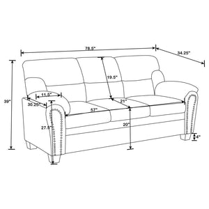 Clementine Upholstered Padded Arm Sofa - Brown