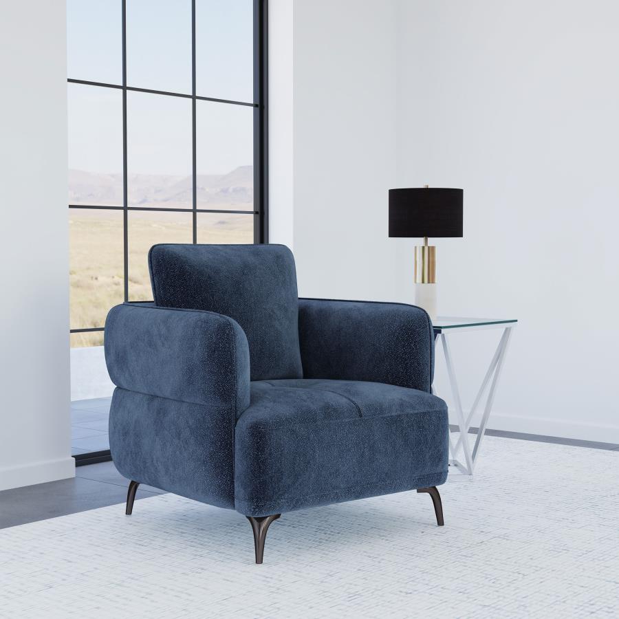 Lively Chenille Upholstered Modern Track Arm Chair - Blue