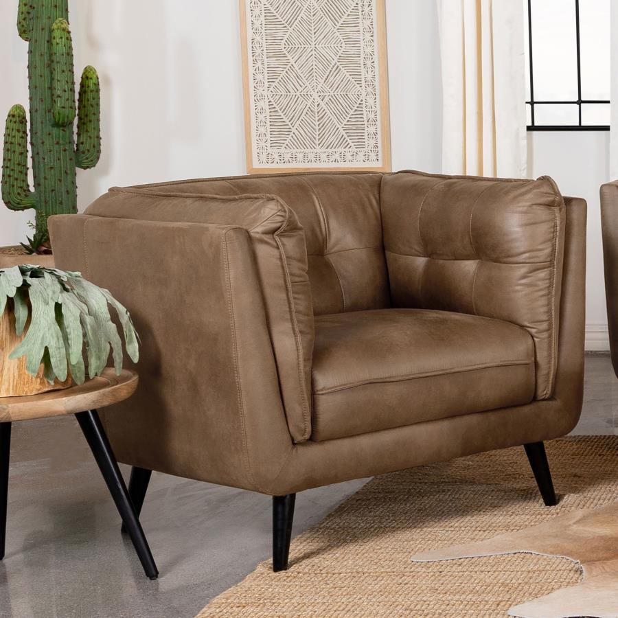 Thatcher Upholstered Tuxedo Arm Tufted Accent Chair - Brown