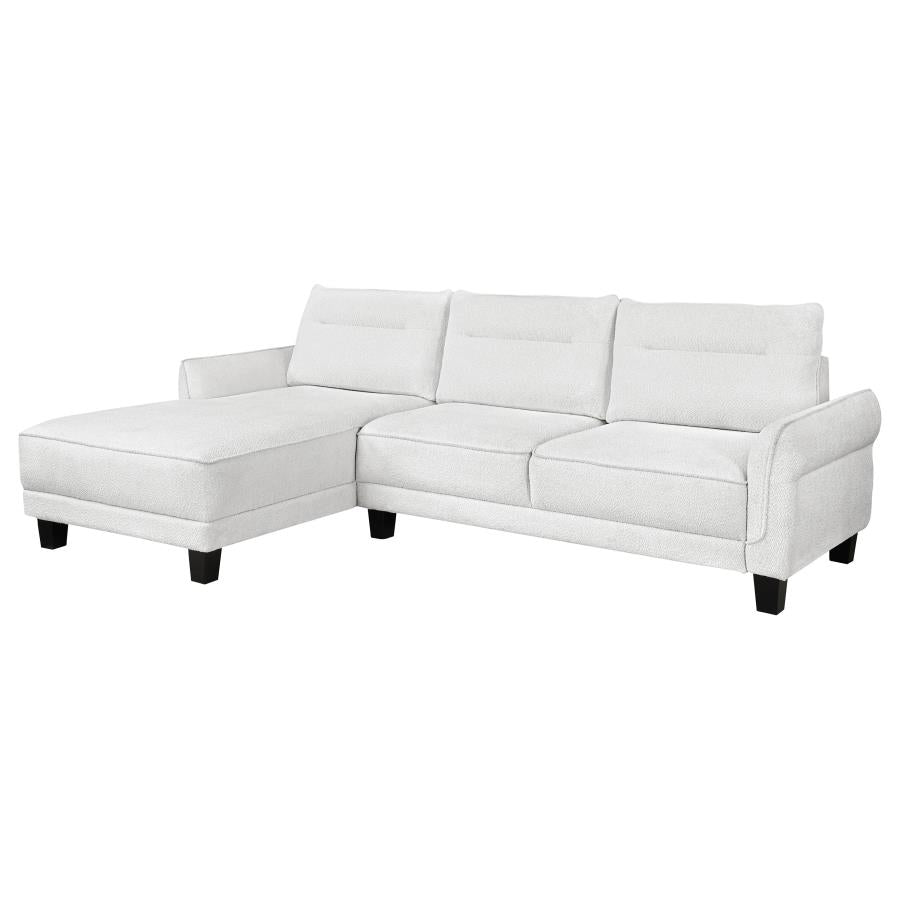 Caspian Upholstered Curved Arm Chaise Sectional Sofa - White