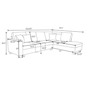 Whitson Upholstered Track Arm Sectional Chaise Sofa - Stone