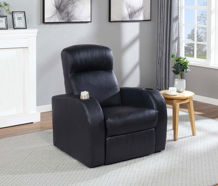 Cyrus Upholstered Track Arm Recliner - Black