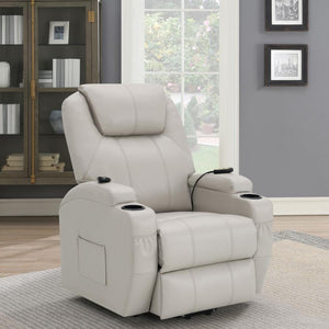 Sanger Upholstered Power Lift Massage Recliner - Champagne