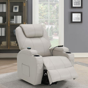 Sanger Upholstered Power Lift Massage Recliner - Champagne