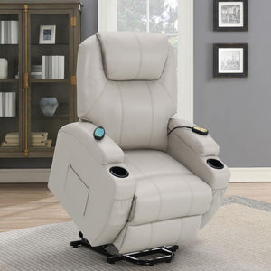 Sanger Upholstered Power Lift Massage Recliner - Champagne