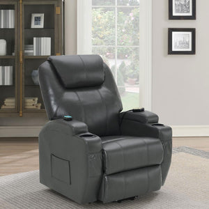 Sanger Upholstered Power Lift Massage Recliner - Charcoal Grey