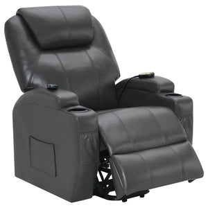 Sanger Upholstered Power Lift Massage Recliner - Charcoal Grey