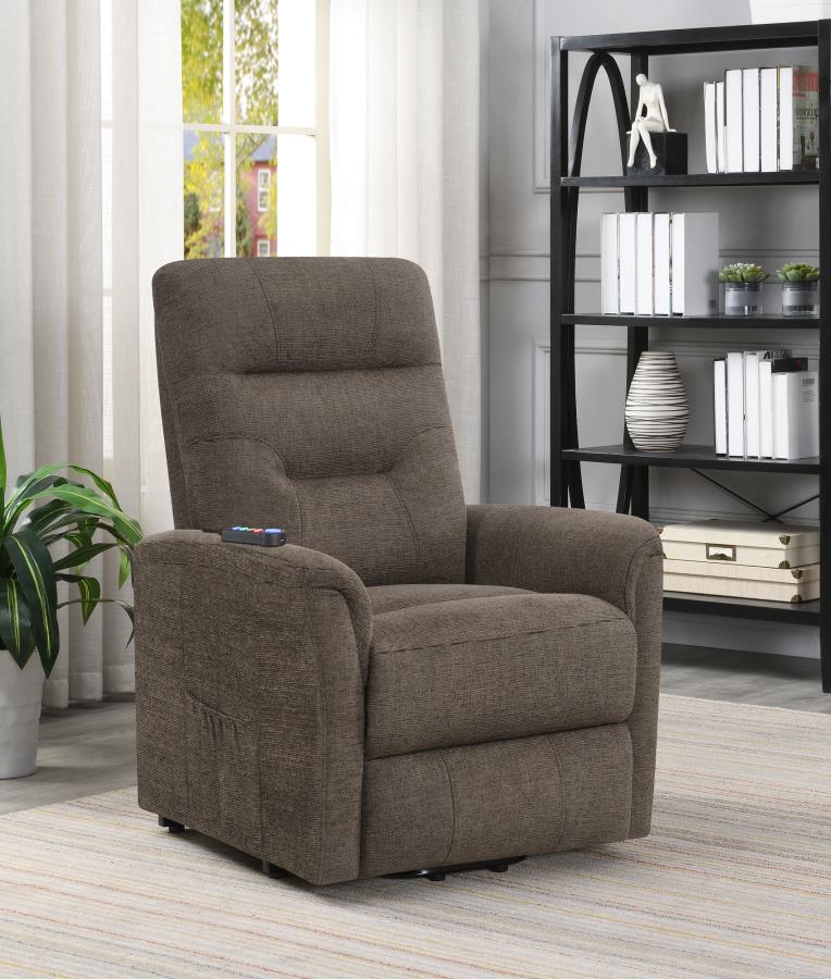 Henrietta Upholstered Power Lift Massage Chair - Brown