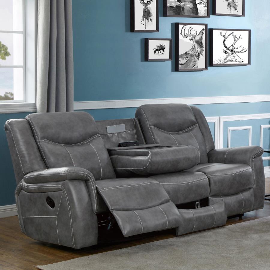 Conrad Upholstered Padded Arm Motion Sofa - Grey