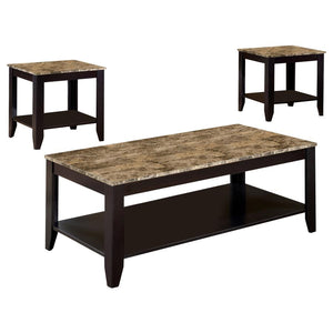 Flores 3-piece Faux Marble Top Coffee Table Set - Cappuccino