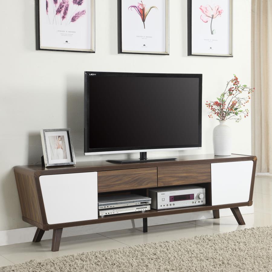 Alvin 2-door Engineered Wood 74" TV Stand - Dark Walnut