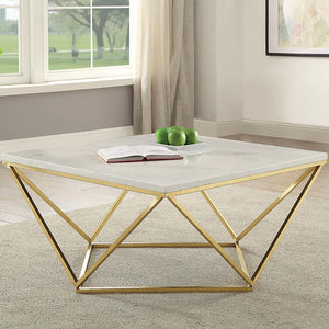 Meryl Square Faux Marble Top Coffee Table - White & Gold