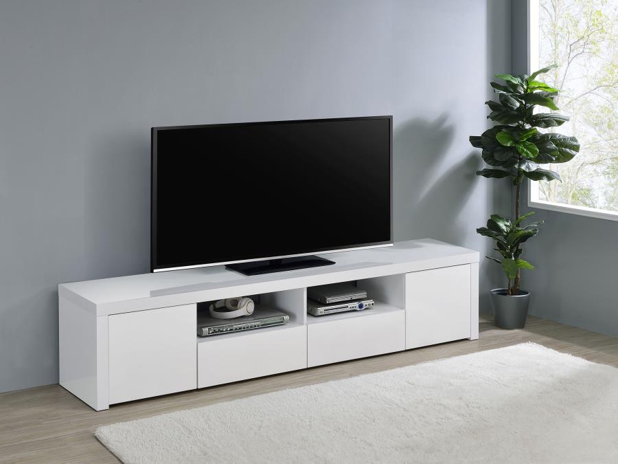 Jude 2-door Engineered Wood 79" TV Stand - High Gloss White