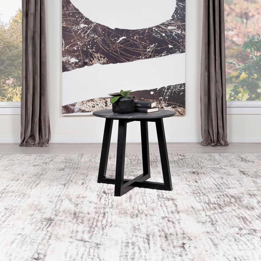 Skylark Round Marble-like SmartTop Side End Table - Black