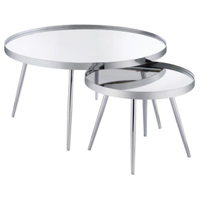 Kaelyn 2-Piece Round Mirror Top Nesting Coffee Table - Chrome