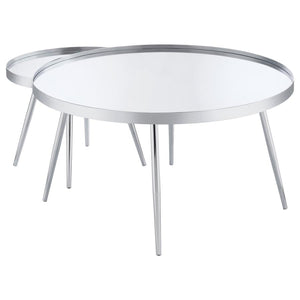 Kaelyn 2-Piece Round Mirror Top Nesting Coffee Table - Chrome