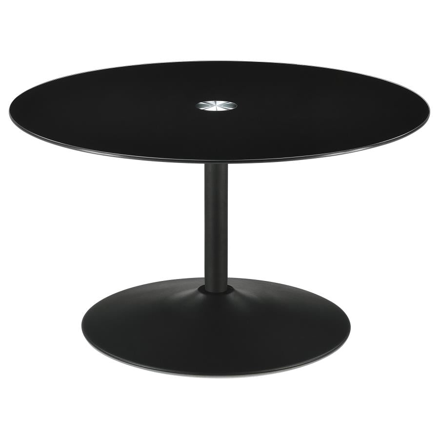 Ganso Round Metal Coffee Table With Tempered Glass Top - Black