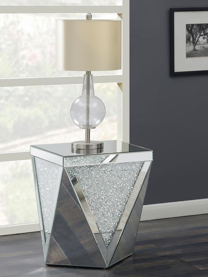 Amore Square Mirrored Acrylic Crystal Side End Table - Silver