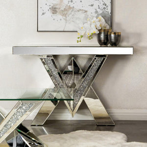 Taffeta V-shaped Mirrored Entryway Console Table - Silver