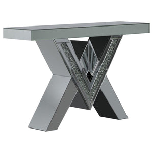 Taffeta V-shaped Mirrored Entryway Console Table - Silver