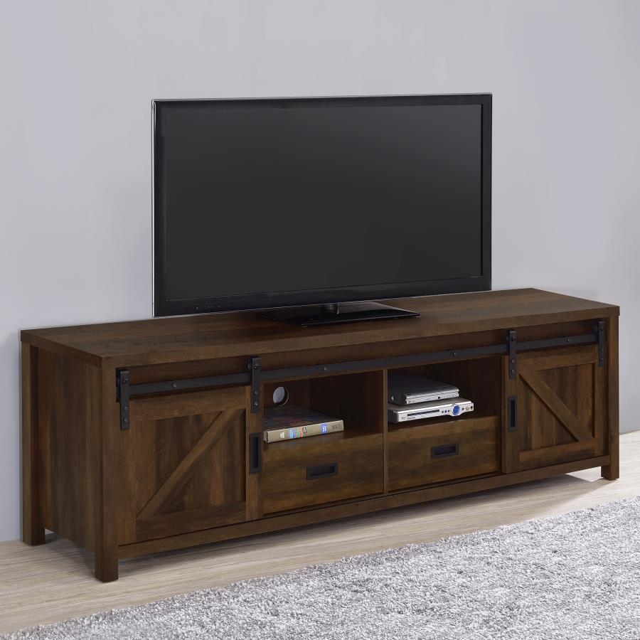 Madra 2-door Engineered Wood 79" TV Stand - Dark Pine