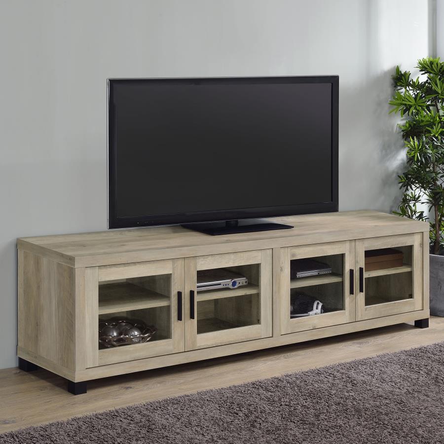 Sachin 4-door Engineered Wood 79" TV Stand - Distressed Pine