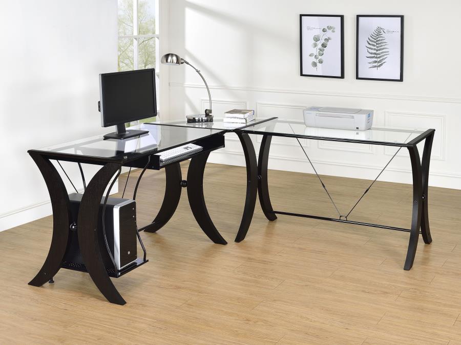 Monterey 67-inch Glass Top L-Shape Computer Desk - Cappuccino