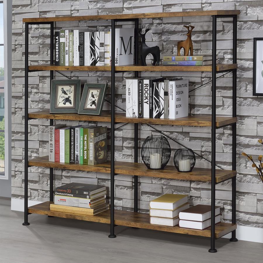 Analiese 63-inch 4-shelf Double Bookshelf - Rustic Nutmeg