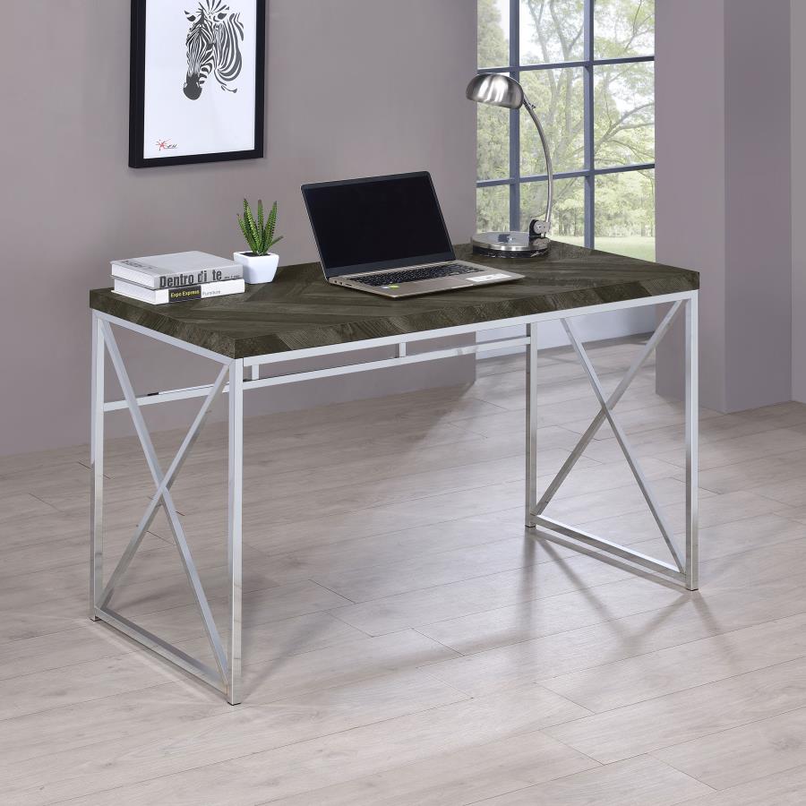 Grimma 47-inch Writing Office Desk - Rustic Grey and Chrome